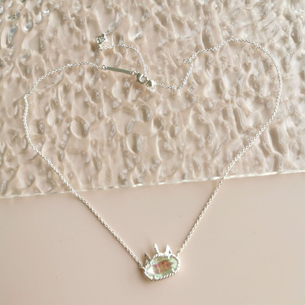 Authentic Kendra Scott Elisa Unicorn Dichroic Glass Bright Silver Short Necklace - Picture 2 of 3